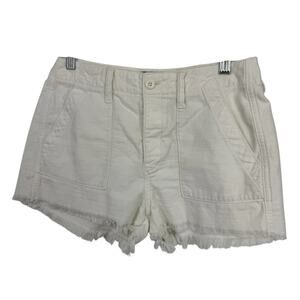 American Eagle Womens Button Fly Cut off Shorts Size 4 White Denim Patch Pockets